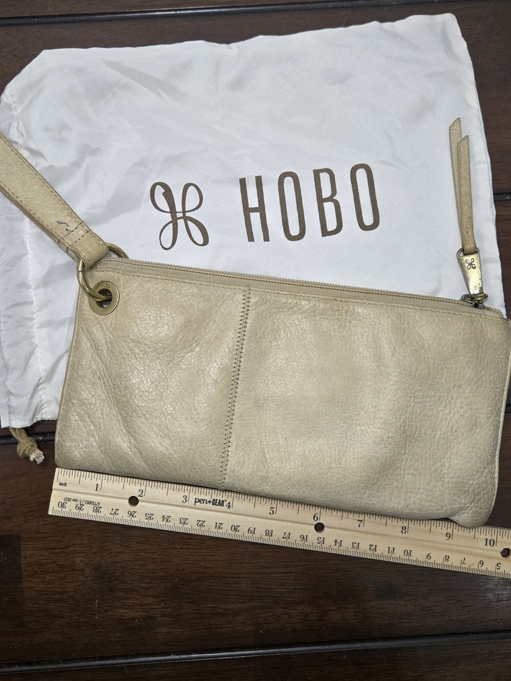 HOBO Beige Leather Wristlet Clutch
